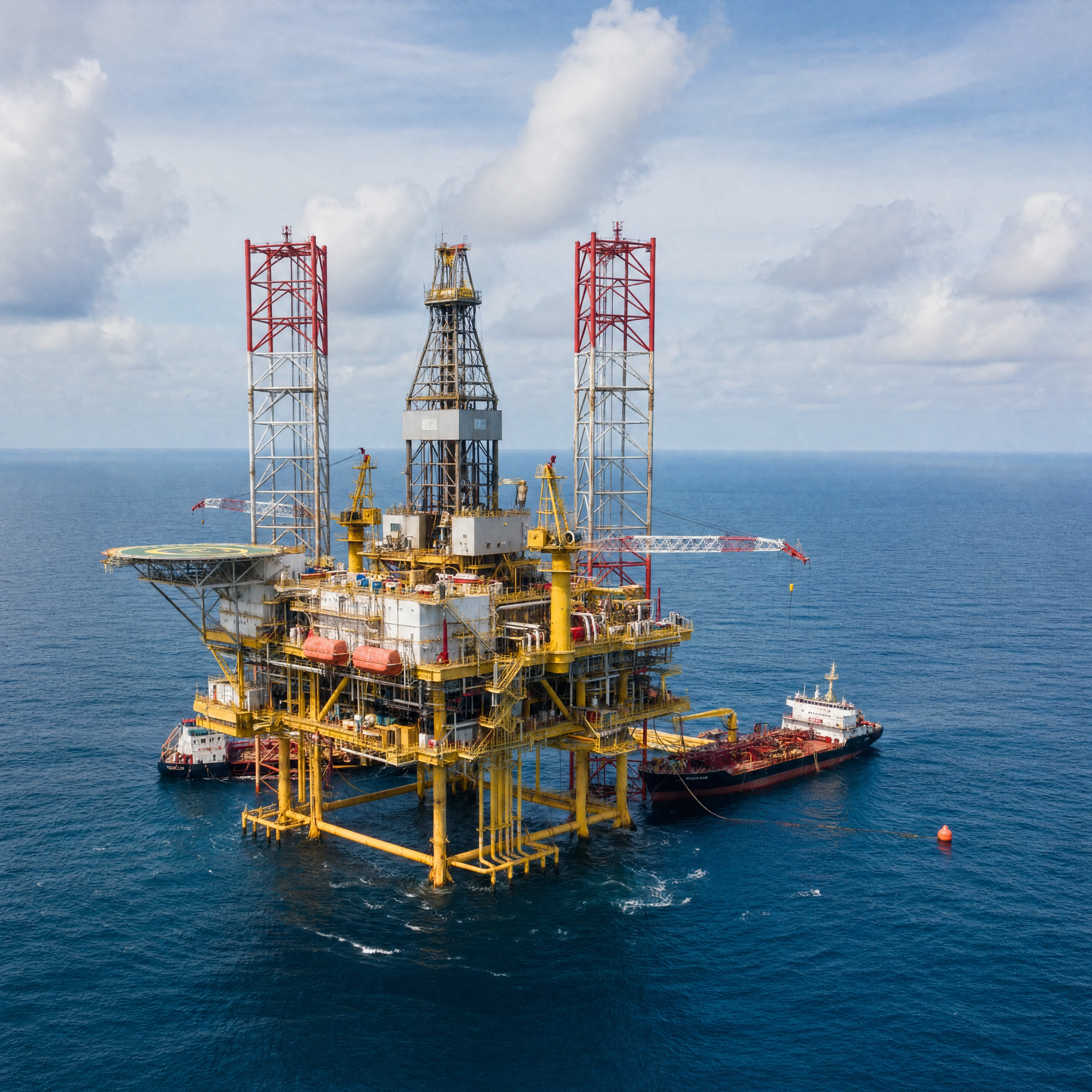 Offshore platform and vessel at sea